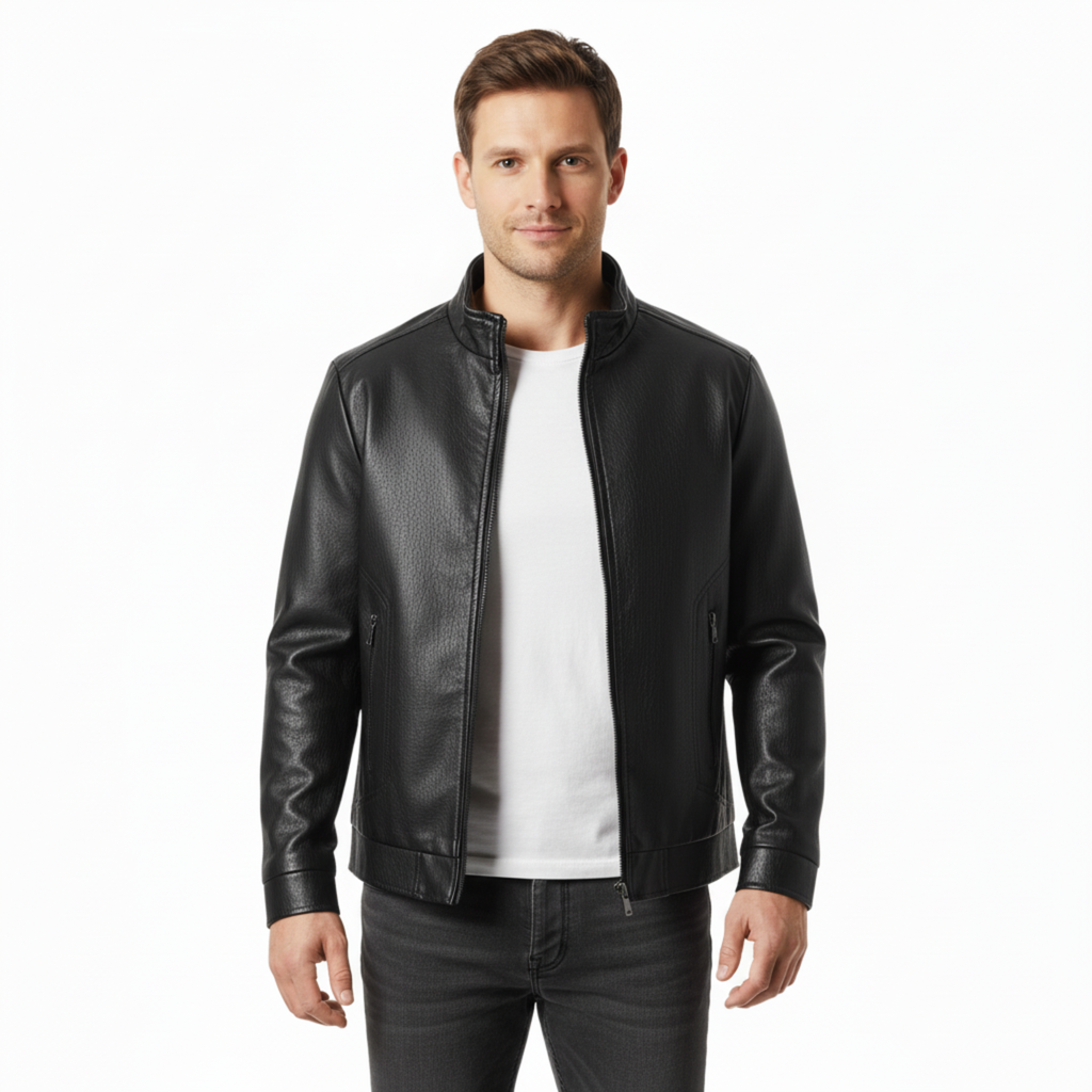 Alejandro | Chaqueta de Cuero Italiano para Hombre con Cremallera y Puños Acanalados 0