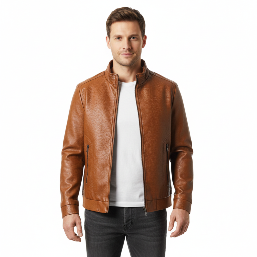 Alejandro | Chaqueta de Cuero Italiano para Hombre con Cremallera y Puños Acanalados 1