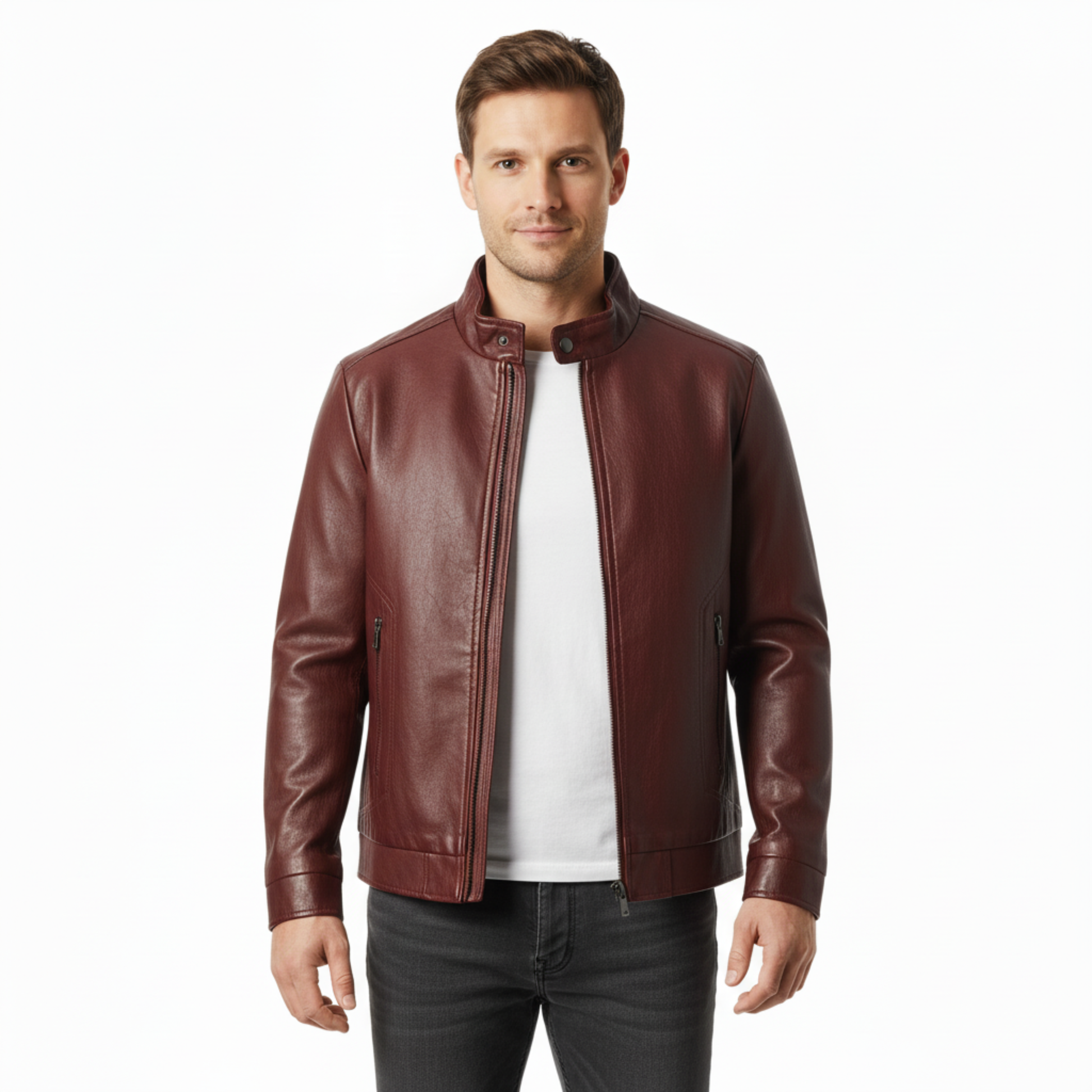 Alejandro | Chaqueta de Cuero Italiano para Hombre con Cremallera y Puños Acanalados 3