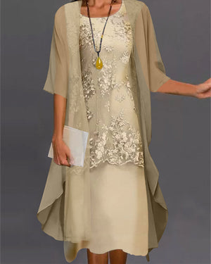 Aurelia | Vestido Elegante de Mujer con Encaje y Capa de Gasa | Ideal para Invitadas de Boda y Eventos Especiales 1