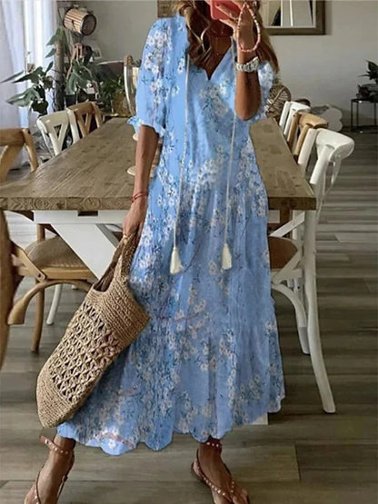 Eliora | Vestido Largo Bohemio con Escote en V y Tejido Ligero | Estilo Fresco para Comodidad y Elegancia 4