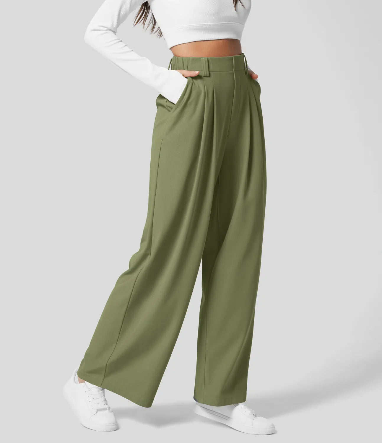 Emma | Sofisticado Pantalón Palazzo de Talle Alto en Verde Oliva 1