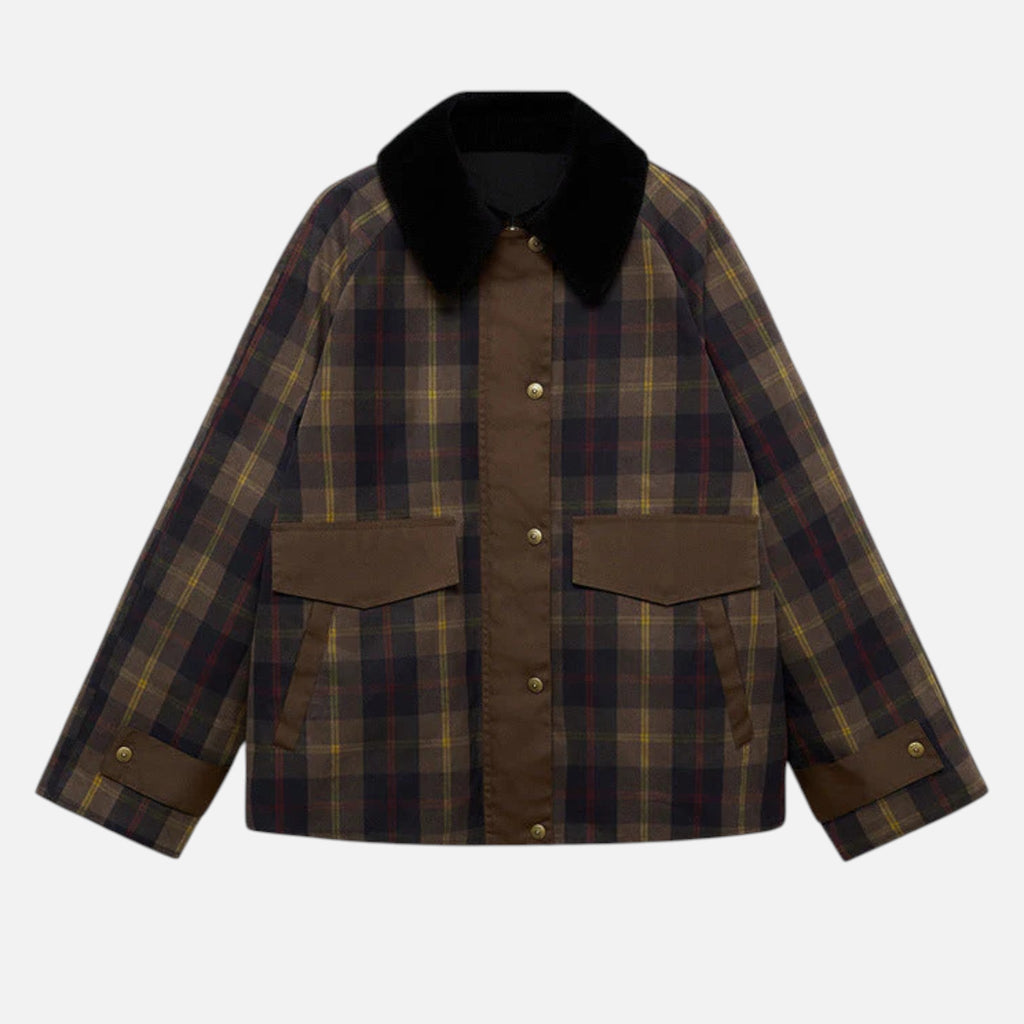 Isabella | Chaqueta Acolchada de Mujer con Cuello de Piel Sintética y Estampado de Cuadros 0