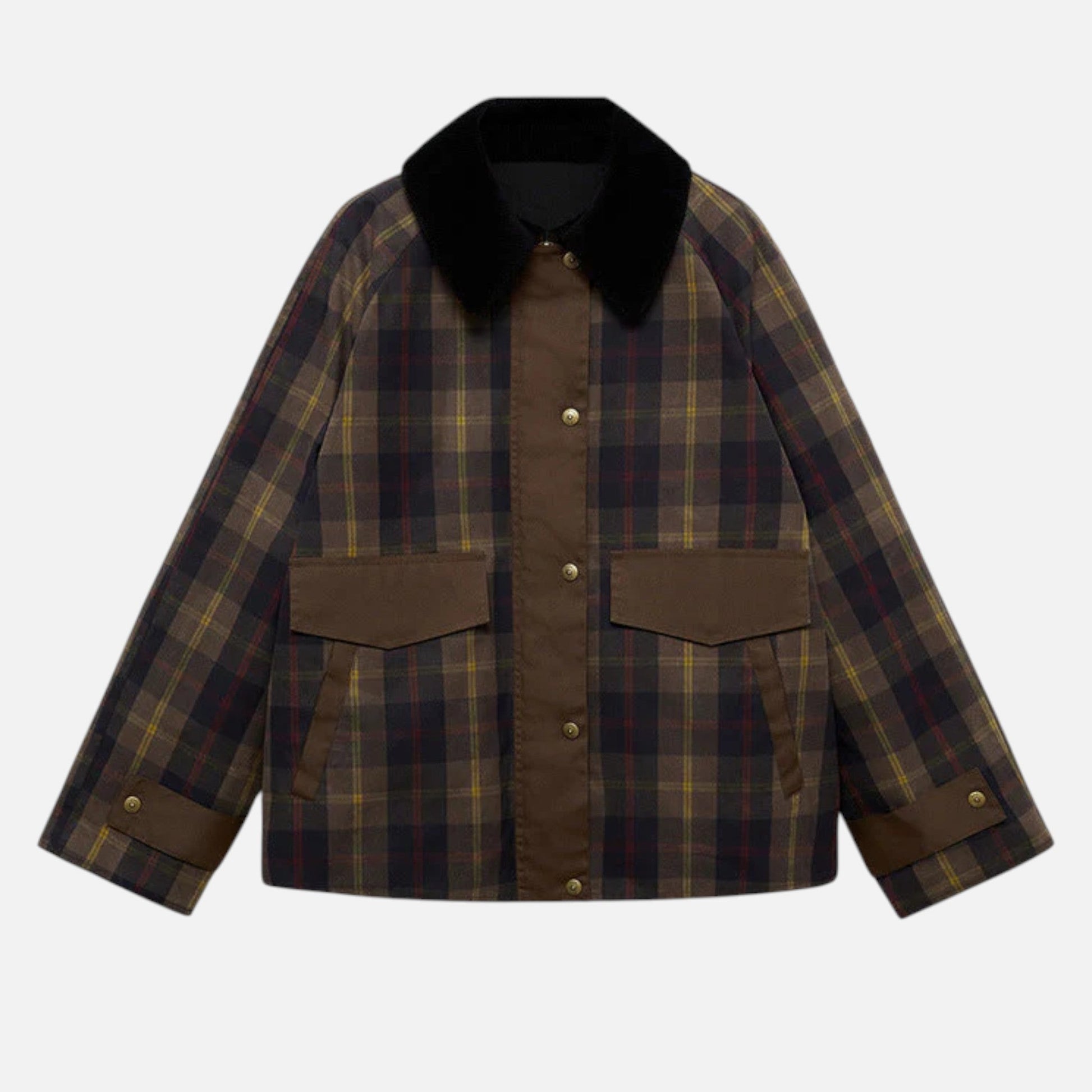 Isabella | Chaqueta Acolchada de Mujer con Cuello de Piel Sintética y Estampado de Cuadros 0