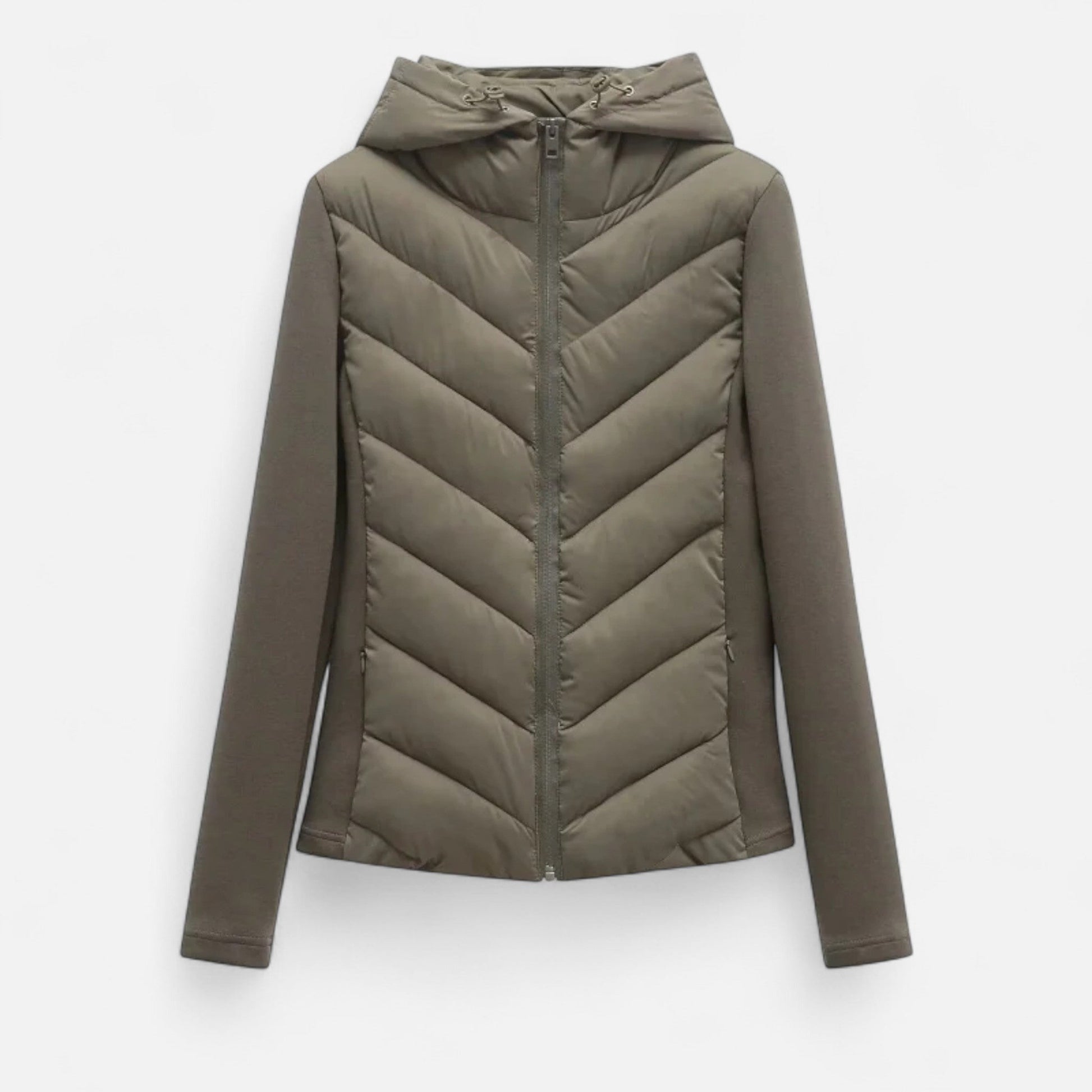 Isabella | Chaqueta de Plumas con Capucha y Patchwork para Mujer 0
