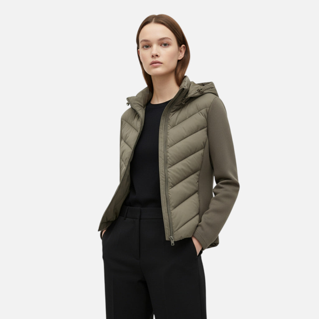 Isabella | Chaqueta de Plumas con Capucha y Patchwork para Mujer 1