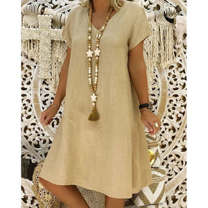 Isabella | Minivestido de Lino con Cuello en V y Corte A para Mujer 0