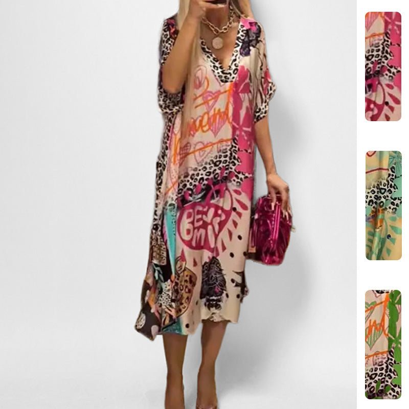 Isabella | Vestido Túnica con Cuello en V y Estampado Gráfico para Mujer 1