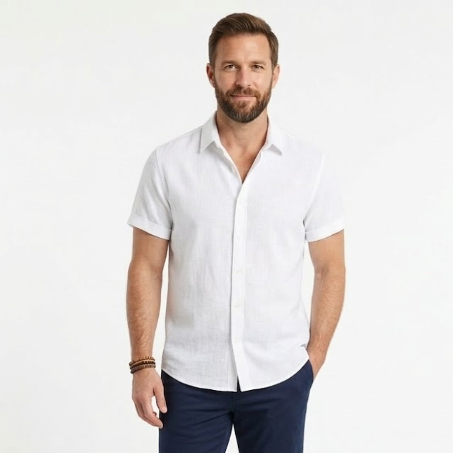 Javier | Camisa de Lino Blanca de Manga Corta para Hombre 0