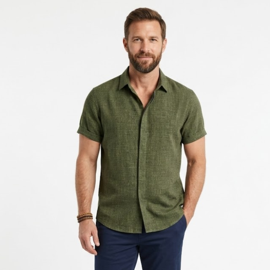 Javier | Camisa de Lino Blanca de Manga Corta para Hombre 1