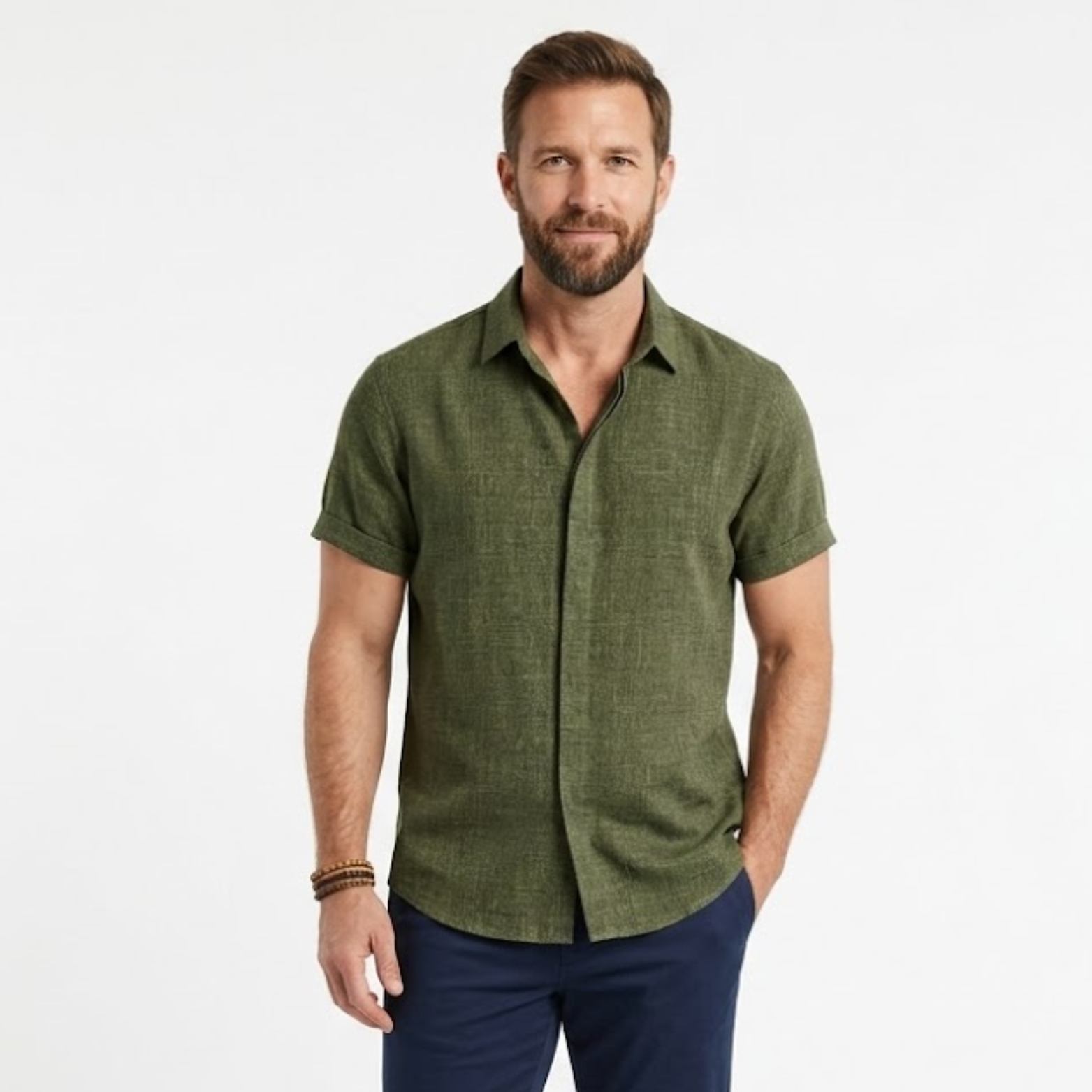 Javier | Camisa de Lino Blanca de Manga Corta para Hombre 1