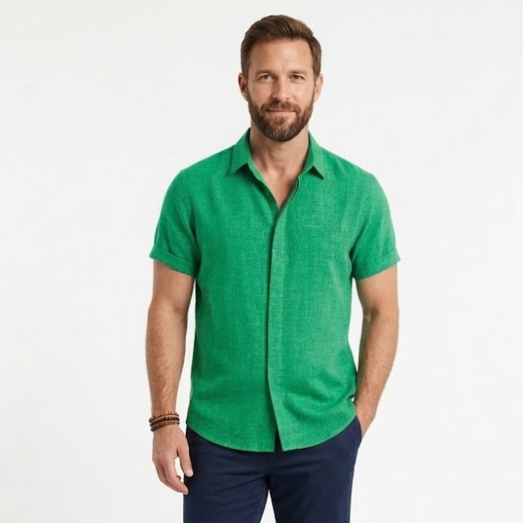 Javier | Camisa de Lino Blanca de Manga Corta para Hombre 14