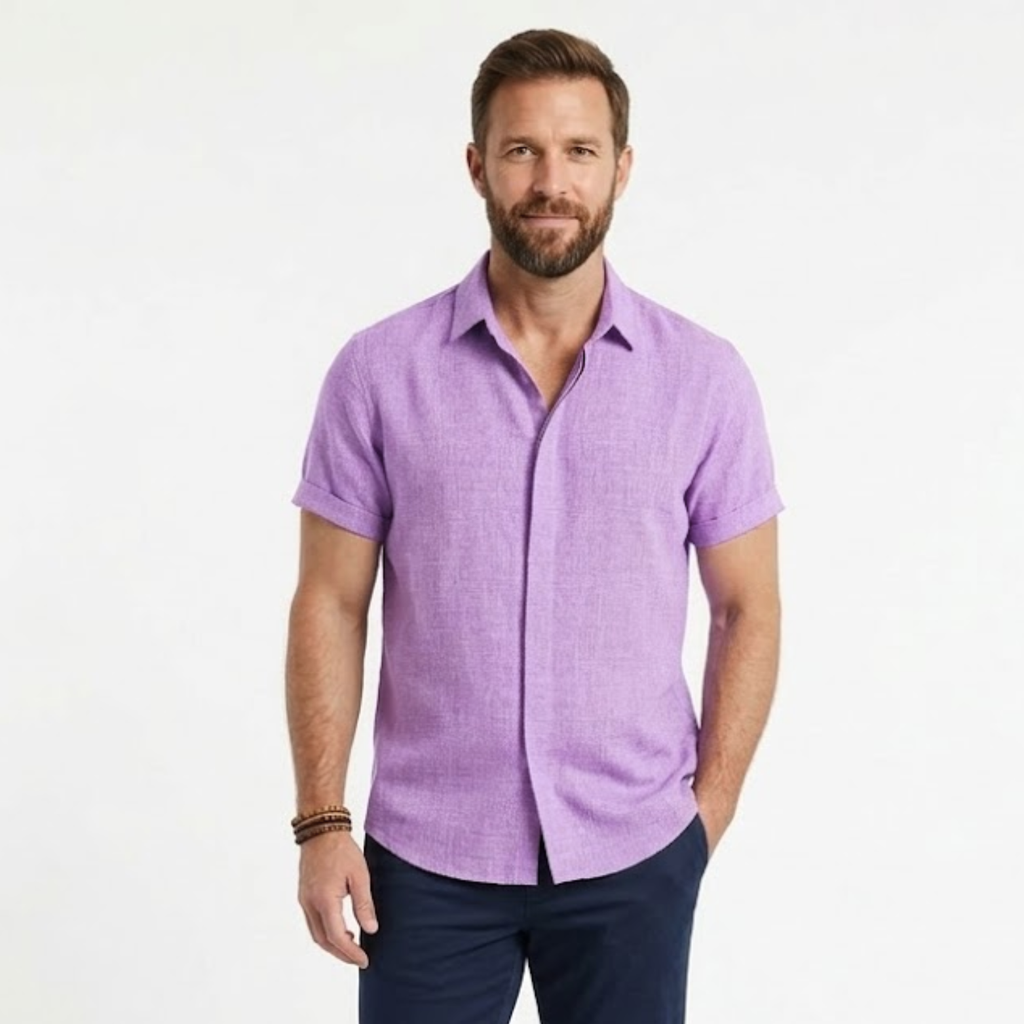 Javier | Camisa de Lino Blanca de Manga Corta para Hombre 4