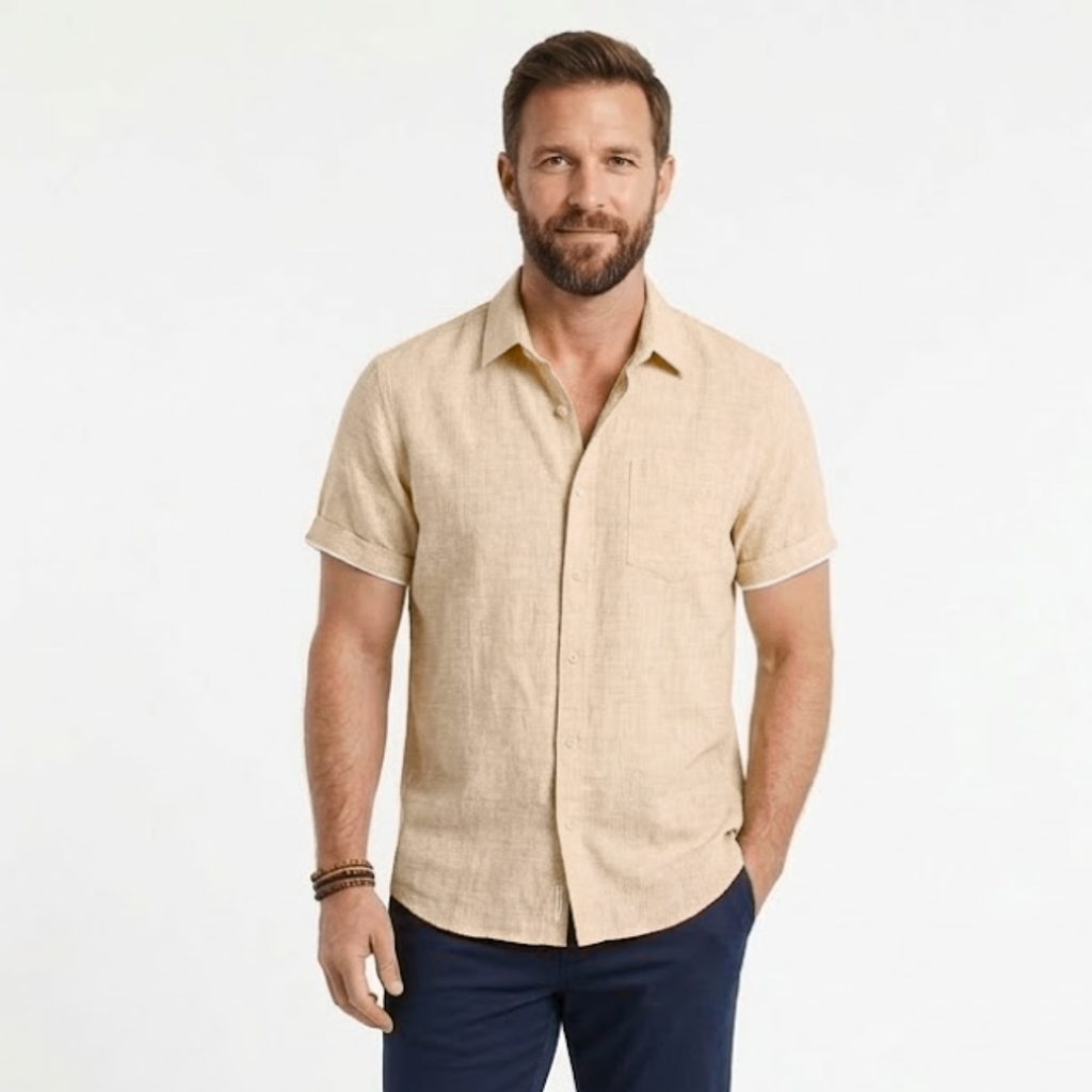 Javier | Camisa de Lino Blanca de Manga Corta para Hombre 5