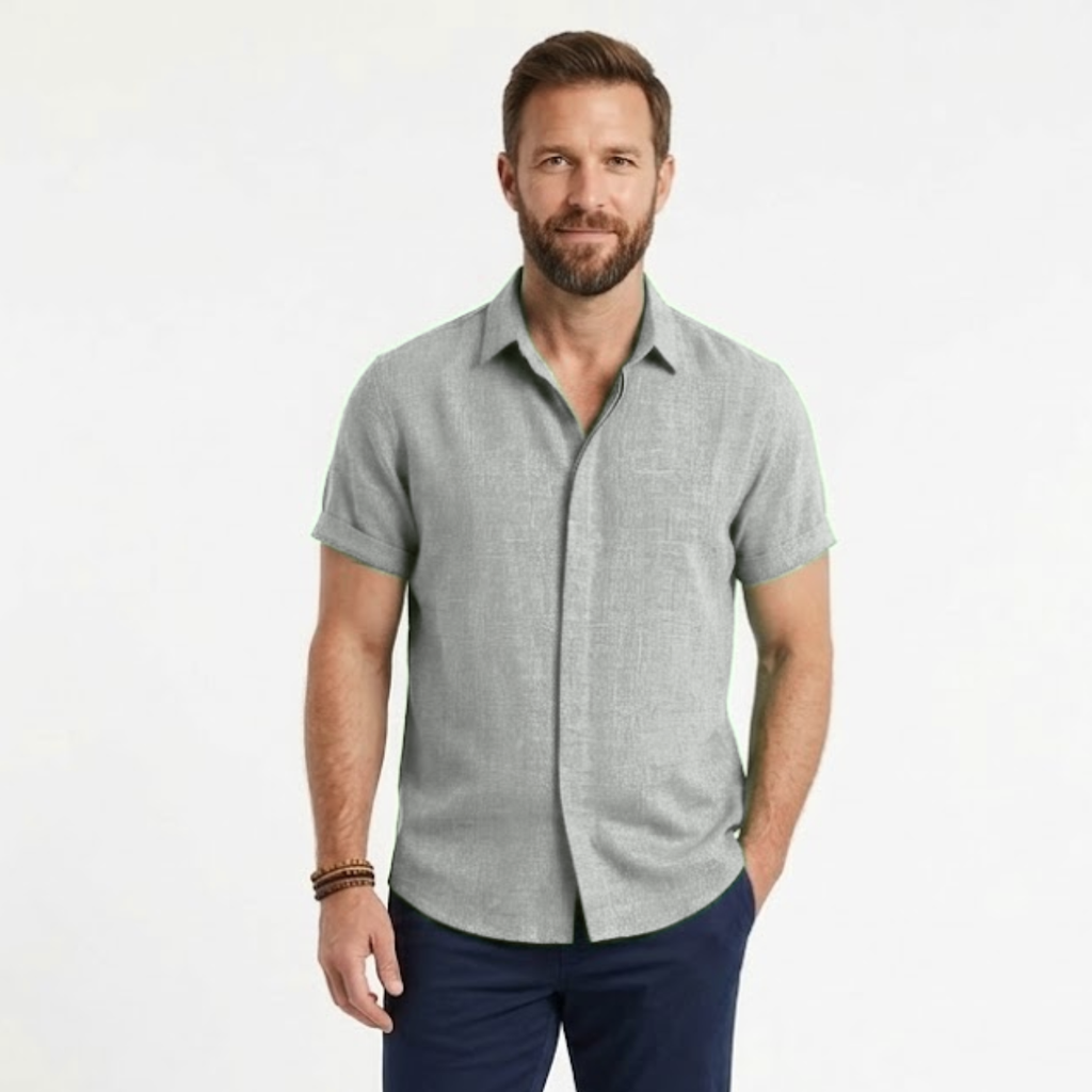 Javier | Camisa de Lino Blanca de Manga Corta para Hombre 7