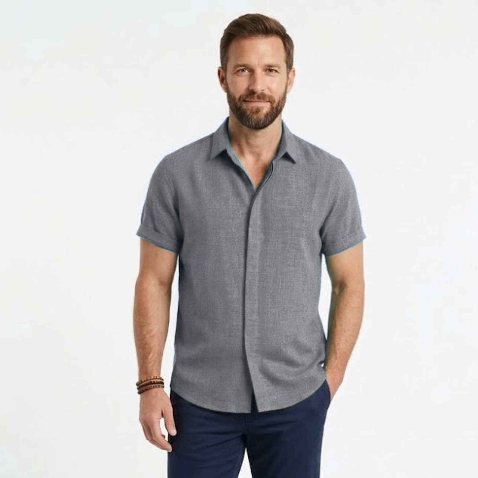 Javier | Camisa de Lino Blanca de Manga Corta para Hombre 8