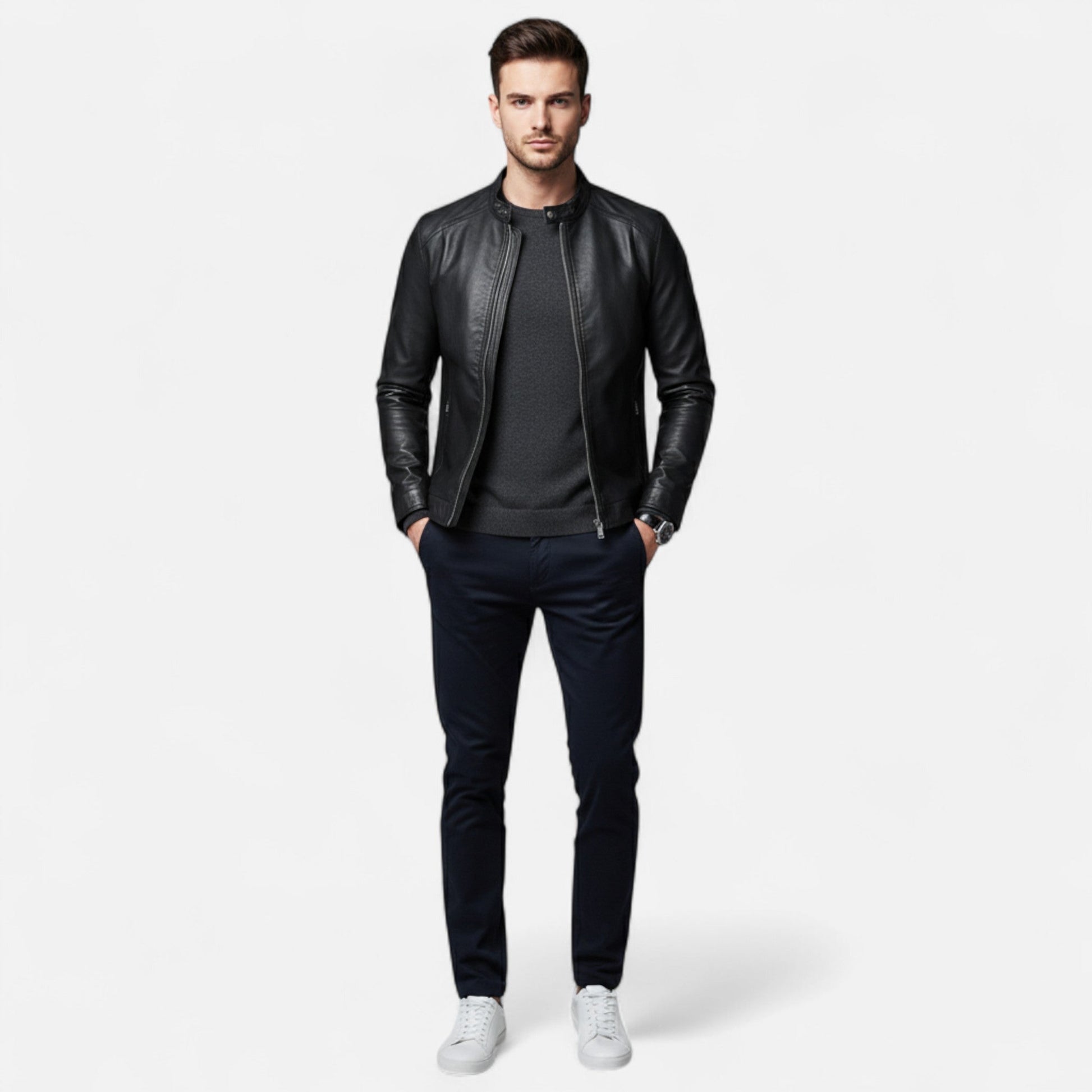 Javier | Chaqueta de Cuero Entallada para Hombre con Estilo Biker 1