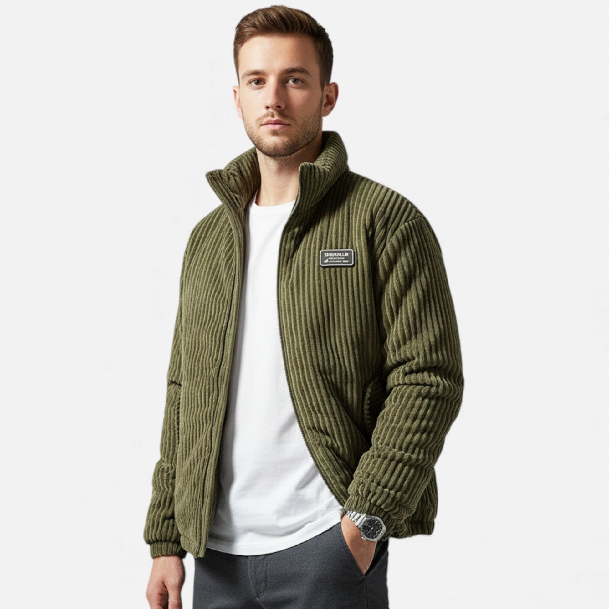 Javier | Parka Hombre Invierno de Pana con Cuello Alto y Diseño Acolchado 1