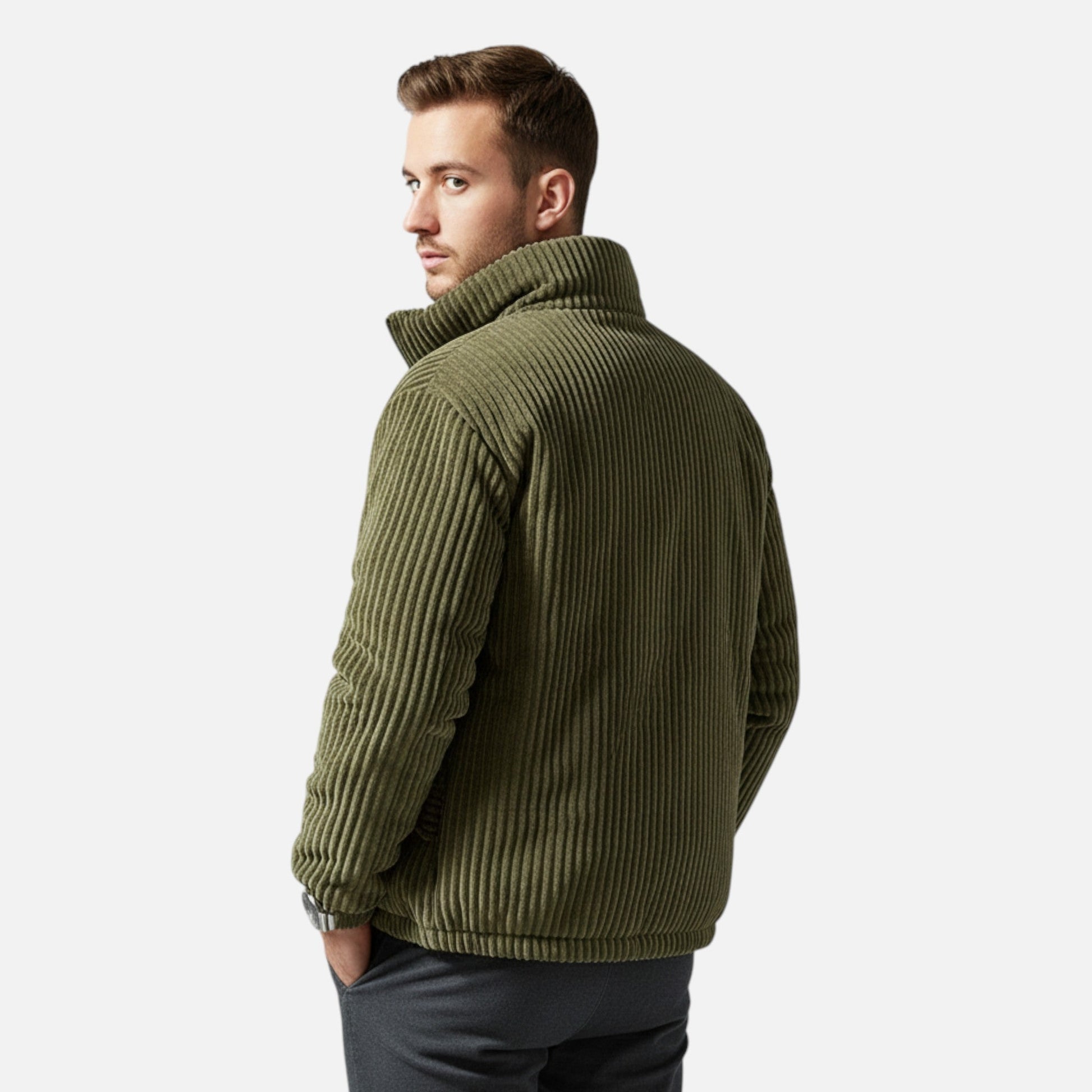 Javier | Parka Hombre Invierno de Pana con Cuello Alto y Diseño Acolchado 2