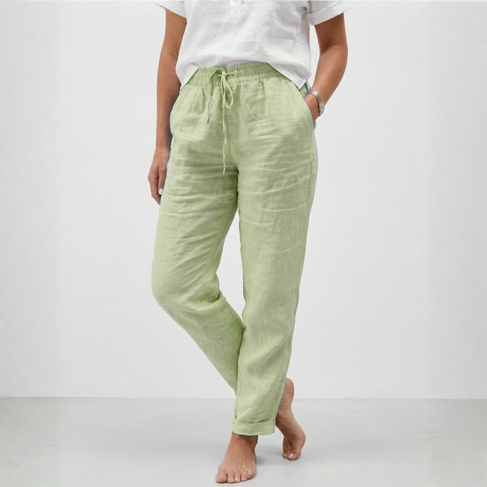 Lucía | Pantalones Holgados de Lino y Algodón con Cintura Alta para Mujer 0