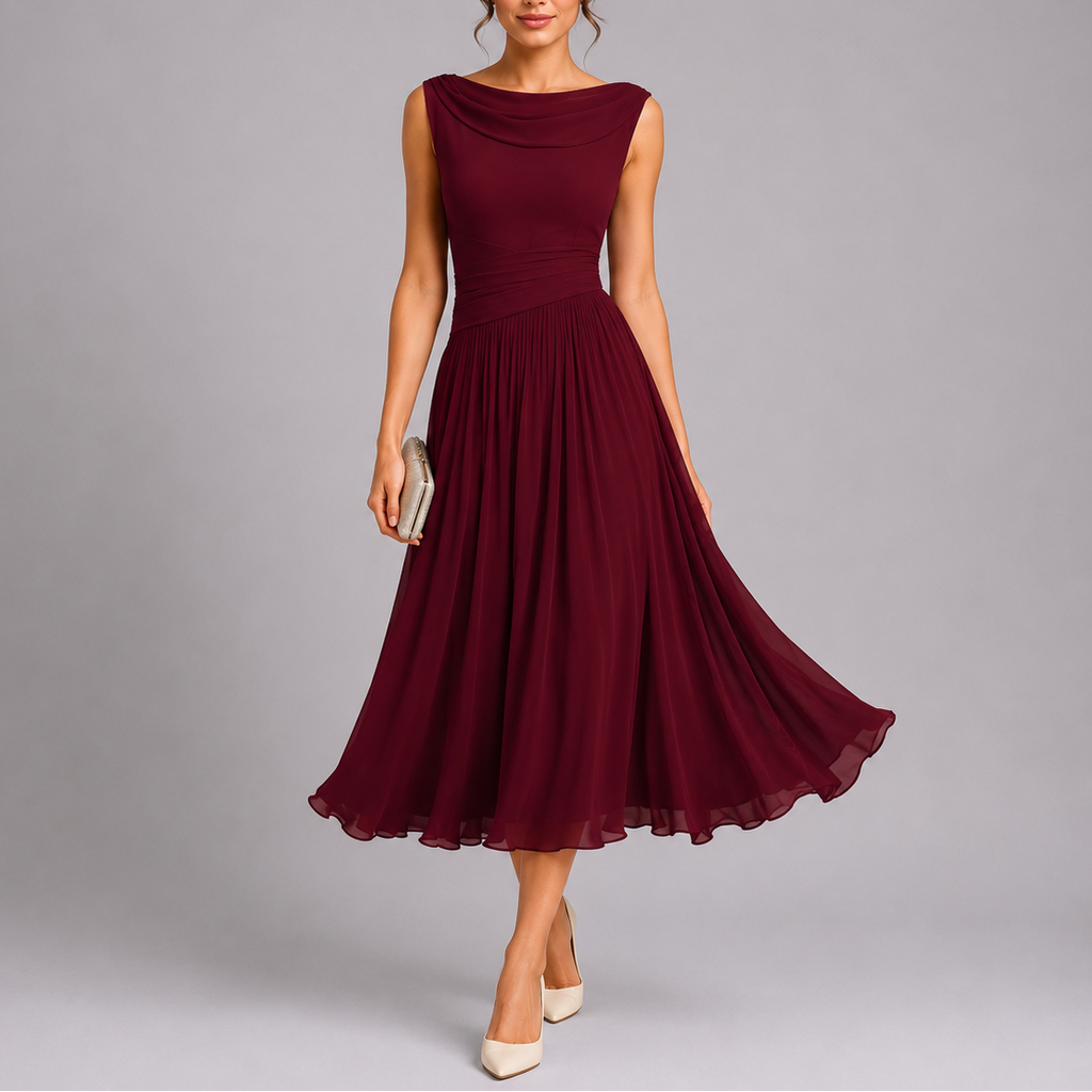 Lucía | Vestido Midi Plisado con Cuello Drapeado para Mujer 3