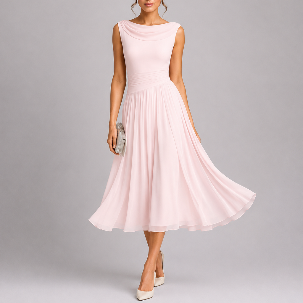 Lucía | Vestido Midi Plisado con Cuello Drapeado para Mujer 4