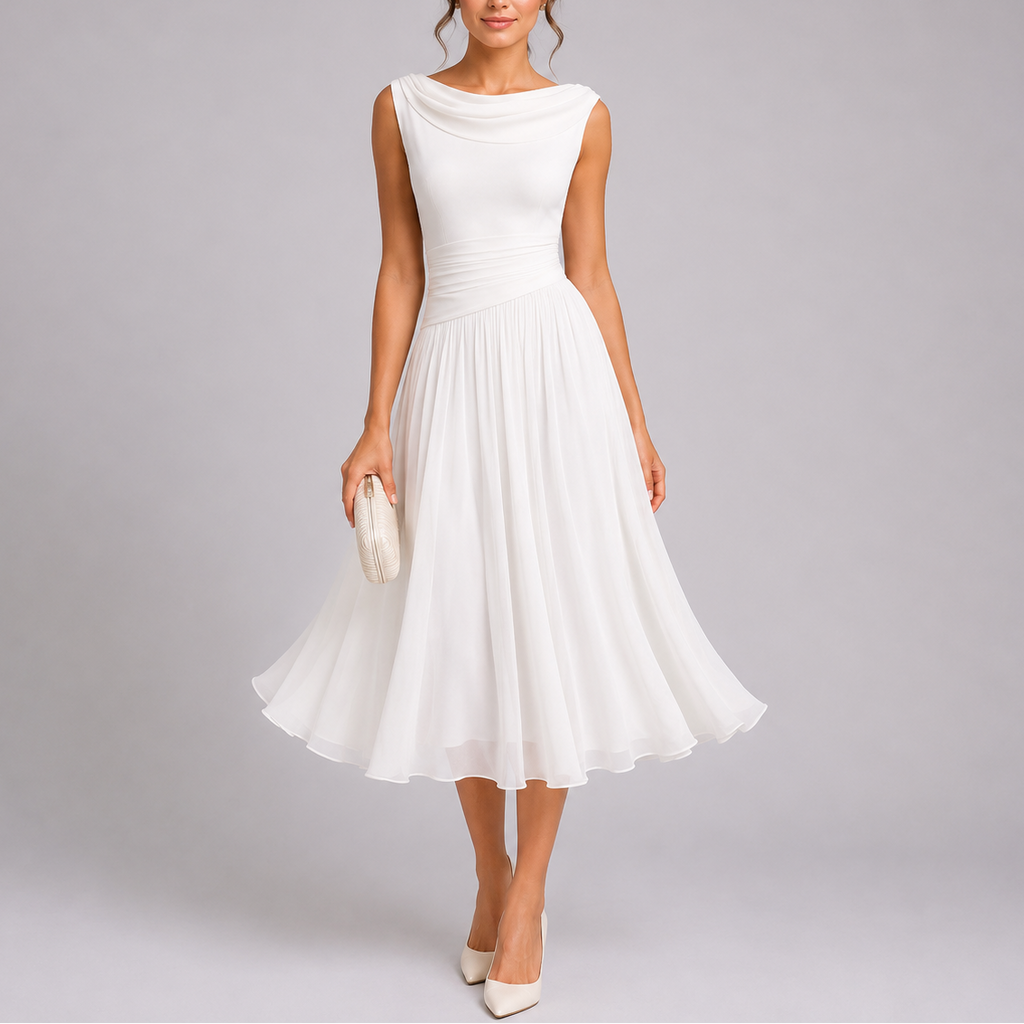 Lucía | Vestido Midi Plisado con Cuello Drapeado para Mujer 5