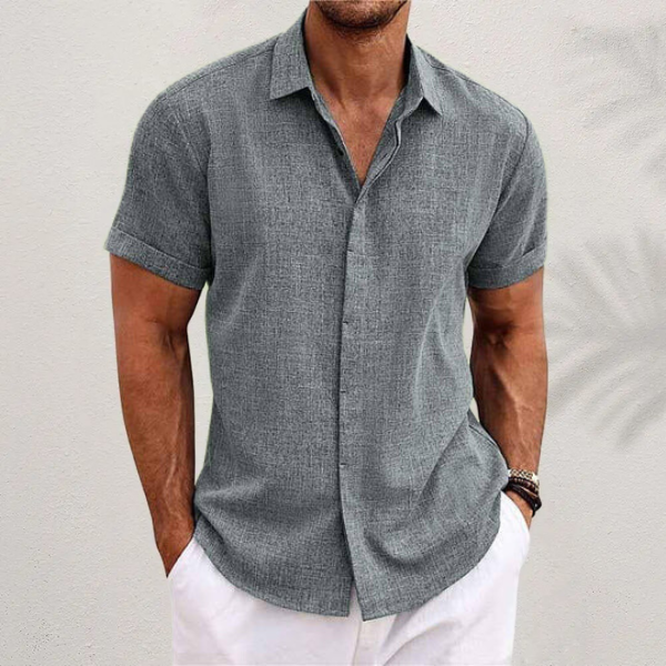 DIEGO – Camisa de manga corta de algodón y lino para hombre