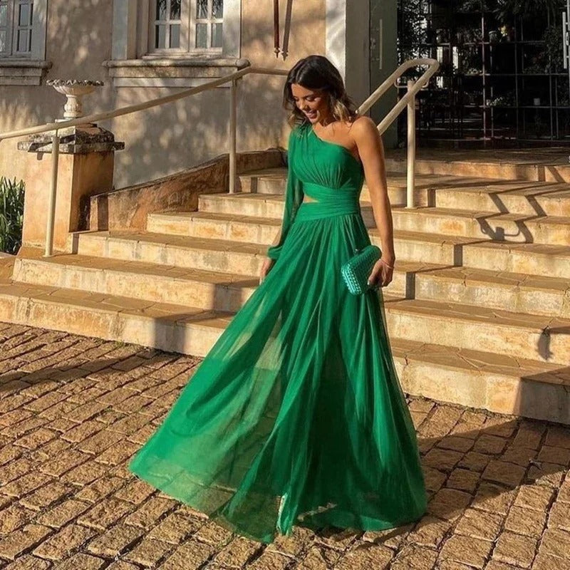 Sofia | Elegante Vestido Largo Plisado Verde 0