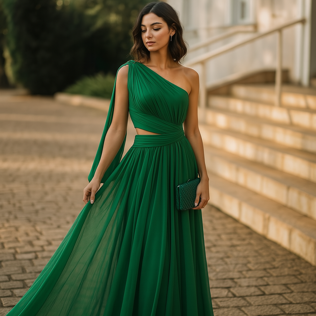 Sofia | Elegante Vestido Largo Plisado Verde 1