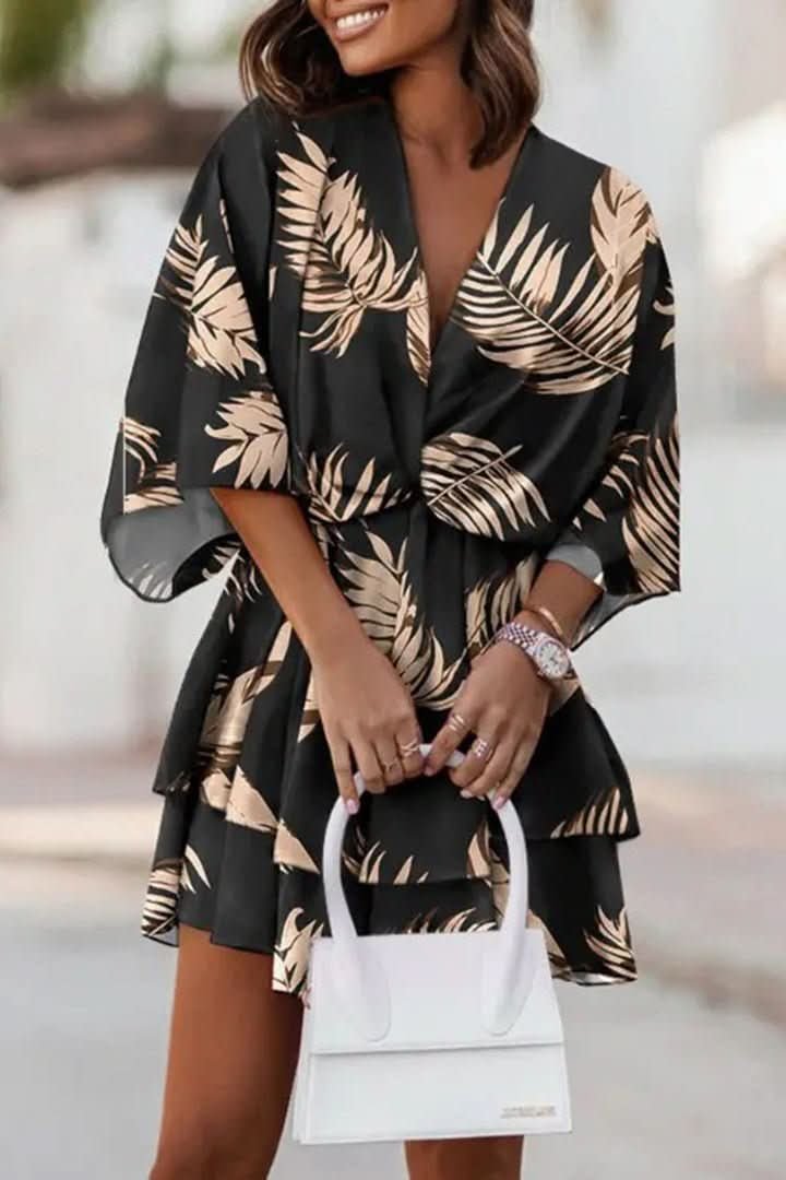 Valentina | Minivestido de cóctel con estampado tropical para mujer con falda escalonada 1