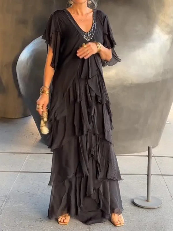 Vestido Floral Largo con Corte Fluido y Escote en V | Elegante y Ligero para Ocasiones Especiales 1