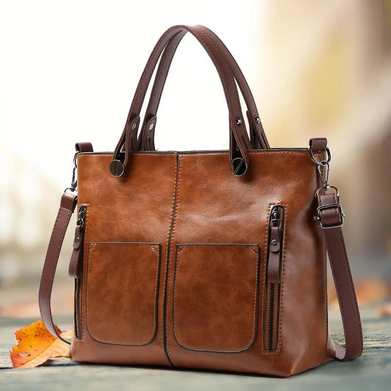 Bolso de hombro Adelina en cuero vintage para mujer, vista frontal