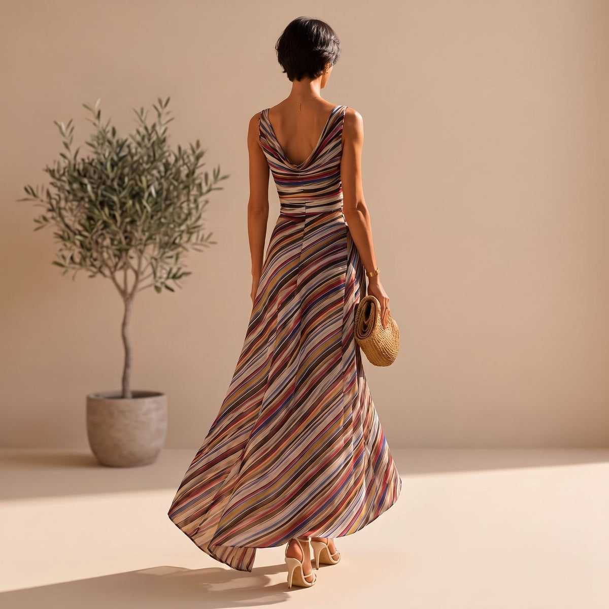 Vestido Alina sin mangas combinado con sandalias de verano