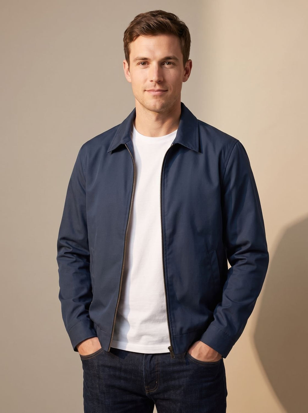 Chaqueta Harrington CALLUM para hombre con cremallera completa y cuello camisero