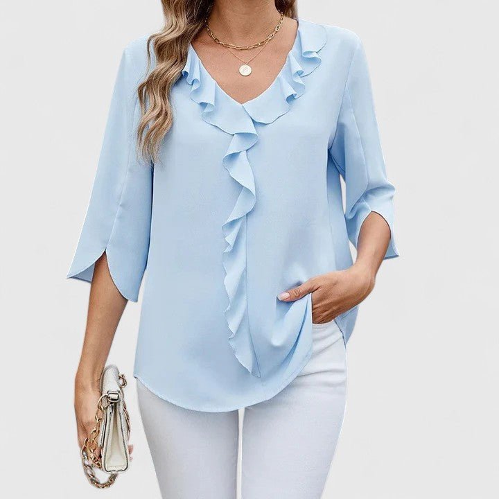 CARLA – Blusa de gasa con escote en V y volantes para mujer - Noa Lagos