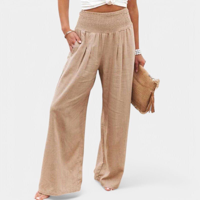 Carla | Pantalones de Lino Aireados con Cintura Elástica para Mujer - Noa Lagos