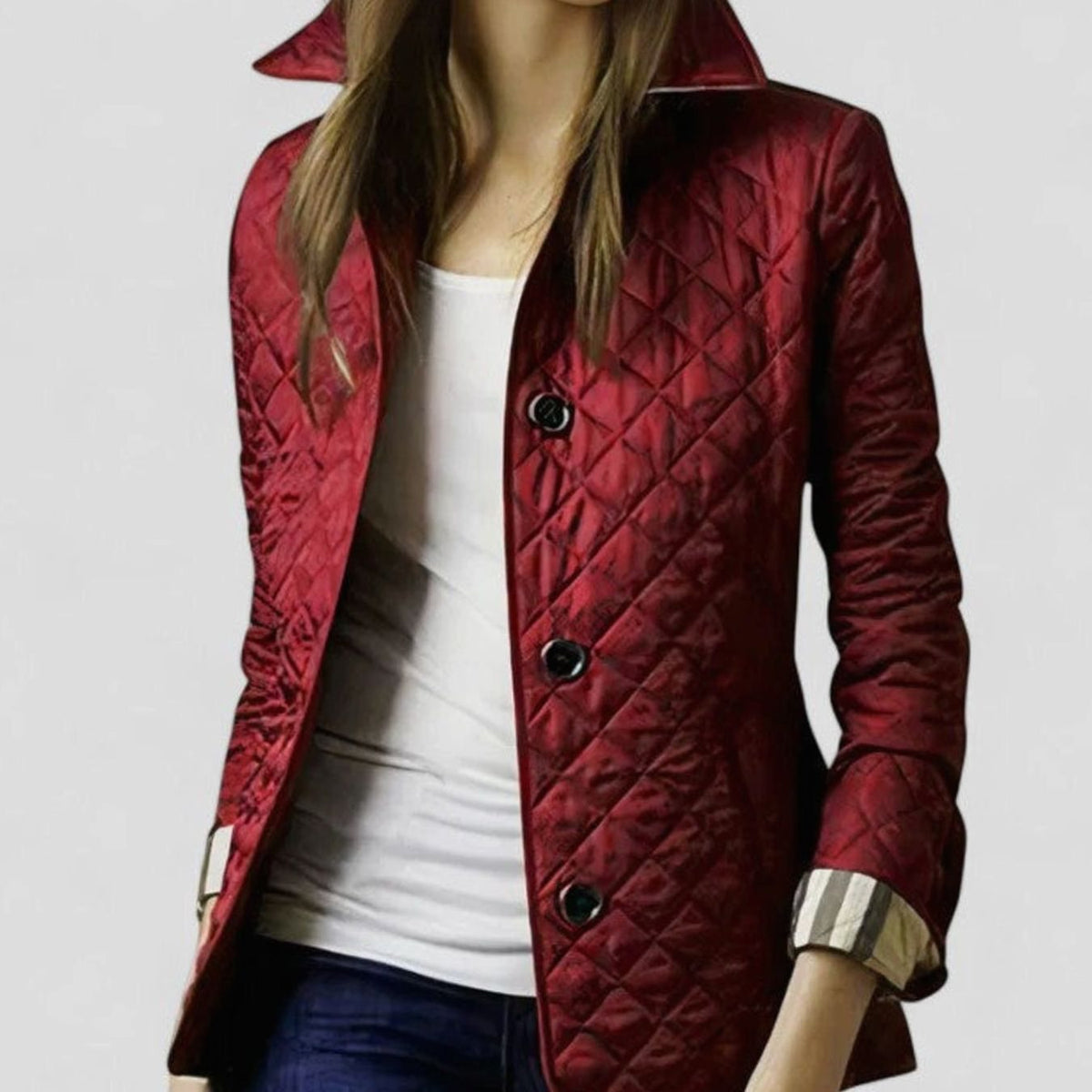 Chaqueta acolchada de mujer con botones y cuello solapa en look formal