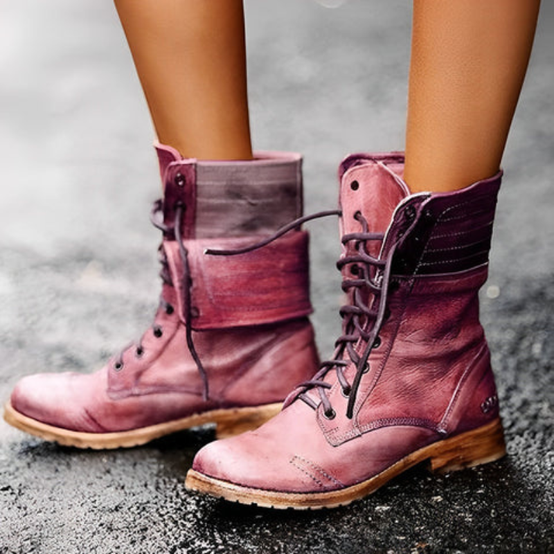 Botas de cuero con cordones estilo retro para mujer, modelo Clara