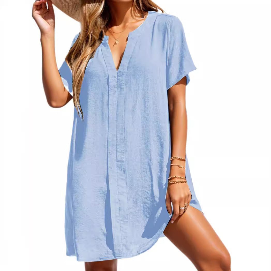 Clara | Vestido Blanco Túnica Casual de Manga Corta con Escote en V para Mujer - Noa Lagos