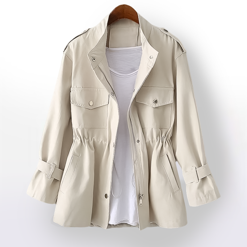 Chaqueta entretiempo Clarisse para mujer en tono neutro, vista frontal completa