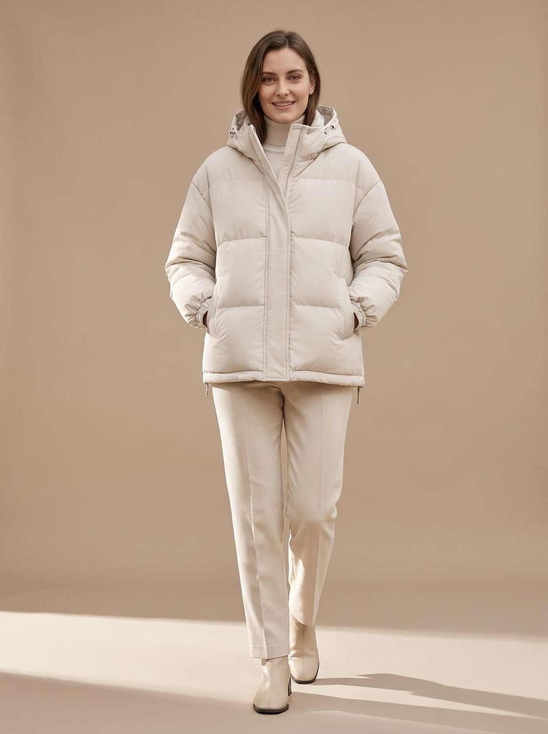 Chaqueta acolchada con capucha para mujer, corte holgado, color blanco
