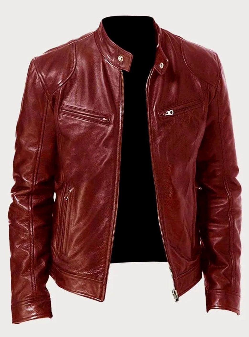 Cazadora biker de cuero slim fit Marco para hombre, vista frontal