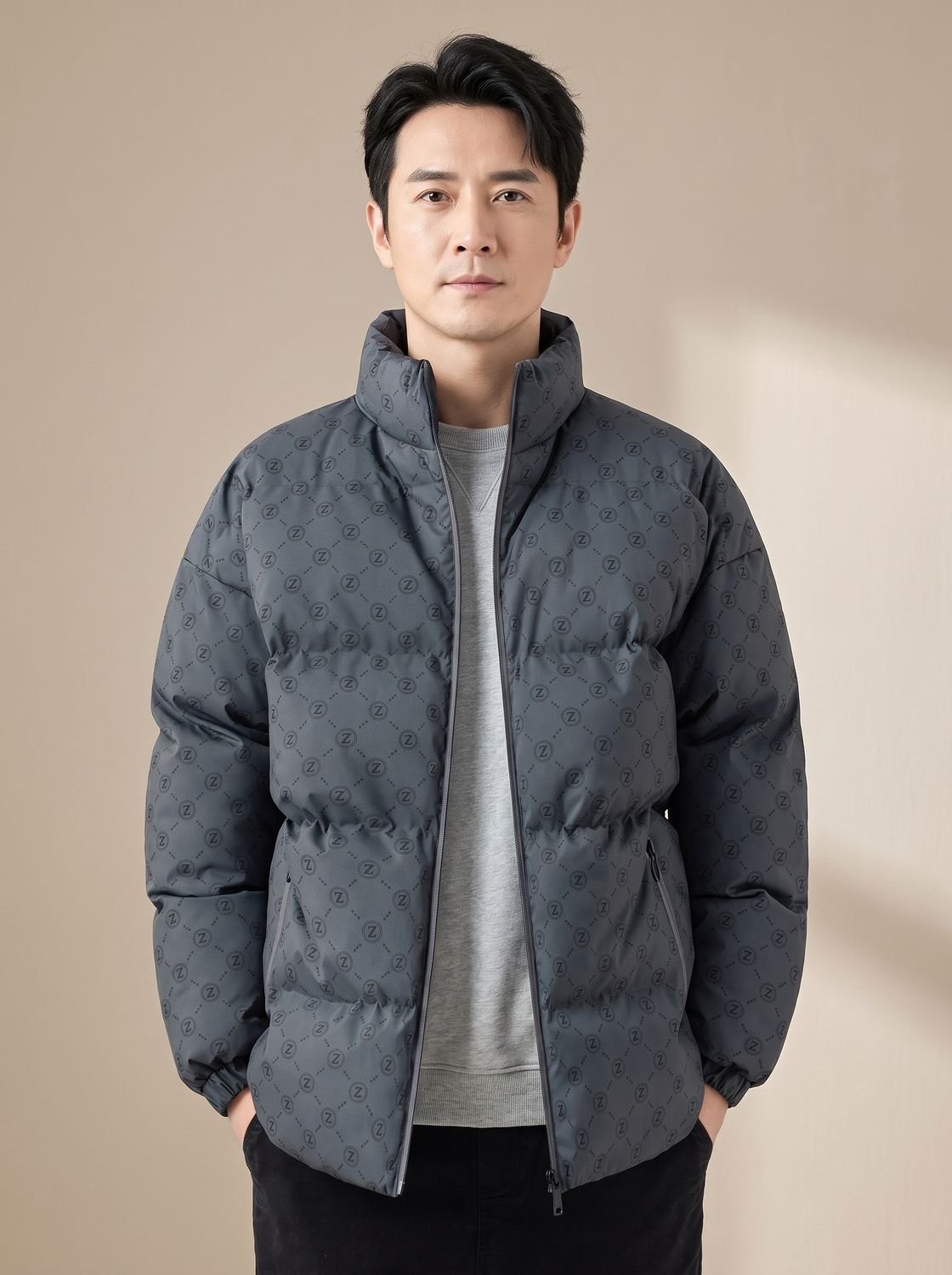 Chaqueta acolchada para hombre con estampado de logo y cuello alto