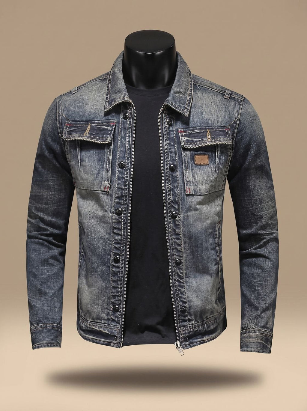 Cazadora vaquera trucker Marlon con lavado vintage y doble cierre para hombre