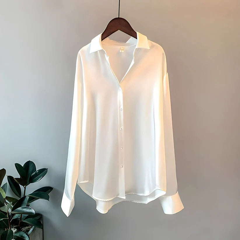 Blusa de seda Elira en color neutro para mujer