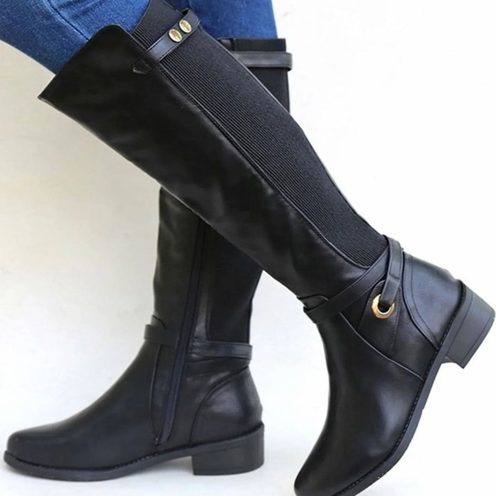 Botas ortopédicas altas de piel para mujer en color marrón con herrajes dorados