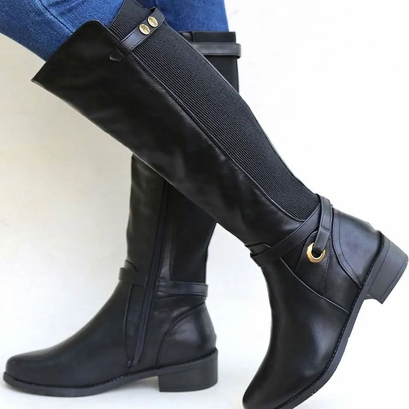 Botas ortopédicas altas de piel para mujer en color marrón con herrajes dorados