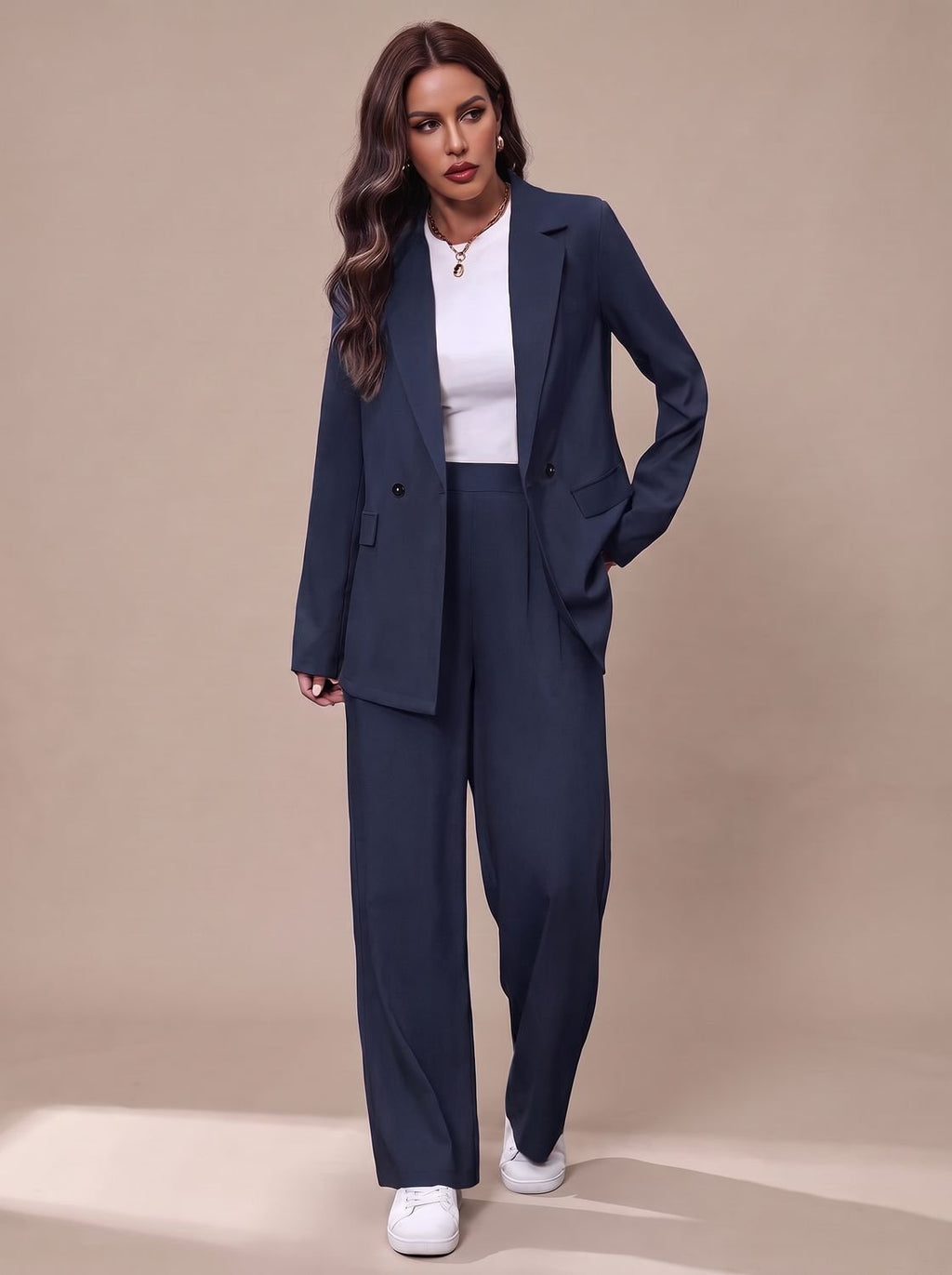Conjunto ESMERALDA en azul marino, traje de dos piezas para mujer