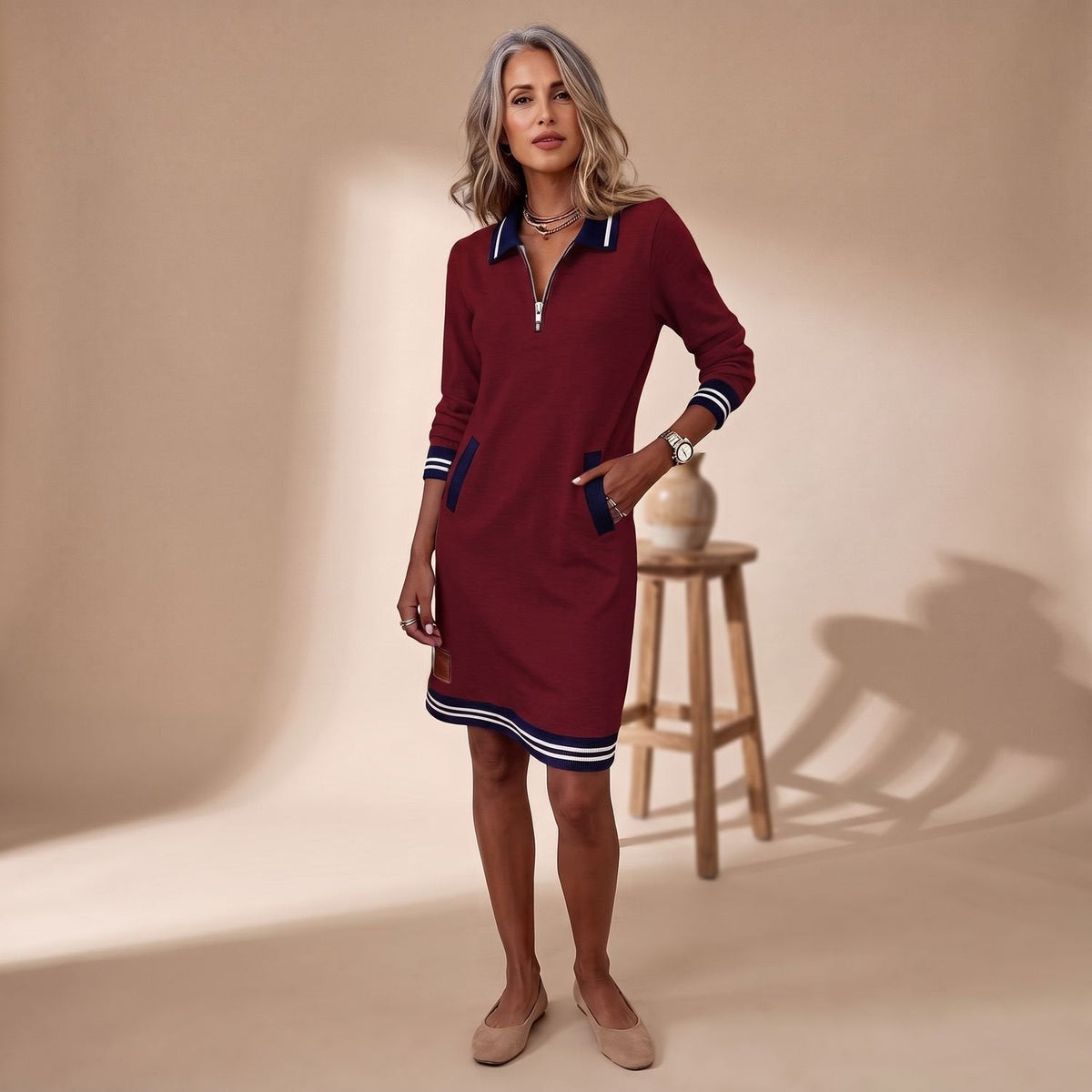 Vestido midi con bolsillos laterales funcionales para el día a día